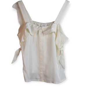 Candies Tank S Womens White Off Shoulder Lyocell Bow Square Neck Ruffle